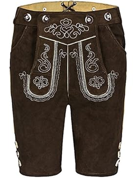 TR-Martha Trachten Herren Lederhose Kurz mit Träger antikbraun, Dunklebraun, Schwarz,Gr.46-60 Trachtenlederhose