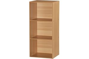 Hodedah 3-Shelf Wood Bookcase, Space-Saving & Stylish Storage, Multipurpose Unit for Books & Artful Materials, 29.9 x 40.41 x 90.6 cm; 9.96 Kilograms, Wood, Beech
