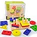 Fajiabao Birthday Gifts for Toddle Babies Colorful Wooden Blocks Shape and Colour Stacker Sorter Sorting Early Learning Activity Toys