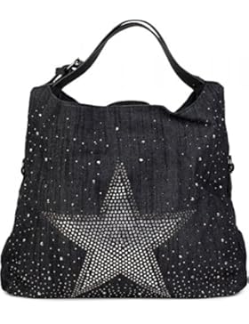 styleBREAKER Jeans Beuteltasche mit glitzer Strass Stern, Strassnieten, Schultertasche, Shopper, Damen 02012085