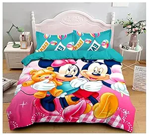 Amba Fabs Cartoon Print Cotton King Size Double Bed Bedsheet for Kids Size (90x100 inches) with Full Size Pillow Covers with a Free face mask