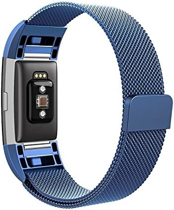 Fitbit Charge 2 Strap (5.5"- 8.5"), Coukou Milanese Loop Stainless Steel Bracelet Band Smart Sport Watch Wristbands with Unique Magnet Lock for Fitbit Charge 2 - Blue