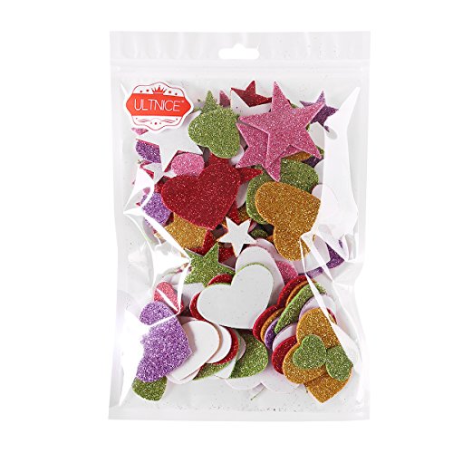 ULTNICE 150pcs Glitter Schaumstoff Sticker Glitzer Stern Herz Aufkleber für Wand Decke zufälligen Farbe - 8