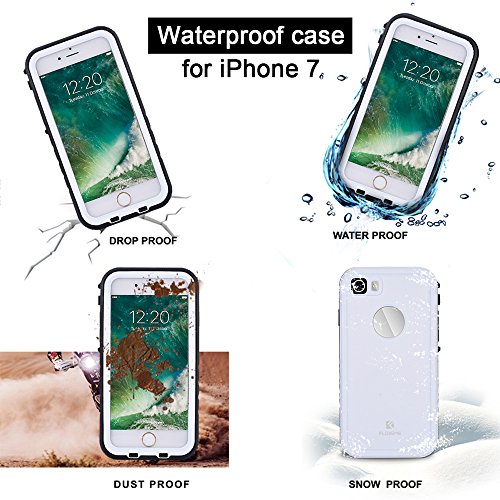 FLOVEME Funda Impermeable para iPhone 7 Plus Certificado IP68 Resistente al Polvo  Lluvia  Nieve y Aceite  Ideal para Esquiar  Nadar  Pescar  Lavar y Cocinar - Blanco