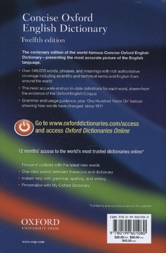Book's Cover of Concise Oxford English Dictionary: Main edition