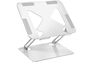 AOUVT Supporto per Laptop Pieghevole, Supporto per Computer in Acciaio al Carbonio, Supporto per Computer Ventilato, Ergonomico Laptop Stand con MacBook Pro/Air e Qualsiasi Laptop (10-17.3 pollici)-Argento