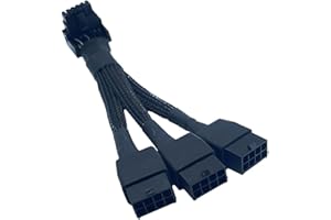 YIMIKEDAYA 12VHPWR 16 pines a 3 x 8 pines tarjeta gráfica 90 grados adaptador de fuente de alimentación 16 AWG GPU divisor PCI-E 5.0 para GPU 4080 4090 (15 cm) (tipo B)