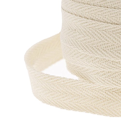 JJPRIME Cinta de costura de algodón, tela de sarga en espiga, 25 mm, algodón, beige, 50 Meter