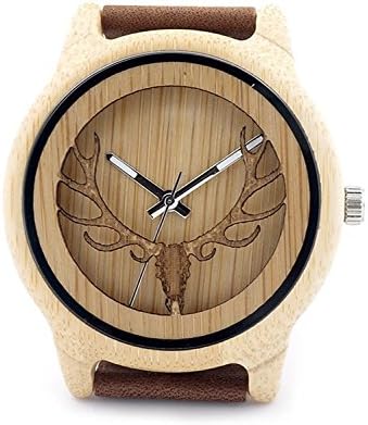 Custom-made Unisex Watch Natural Wood Wooden Hard bamboo Retro Quartz Brown Leather Watch for Women Men