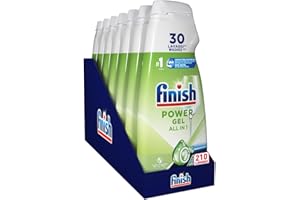 Finish Powergel Detersivo Lavastoviglie 0%, Gel Lavastoviglie, 210 Lavaggi, 7 Confezioni da 30 Lavaggi di Liquido Lavastoviglie contro lo Sporco Ostinato