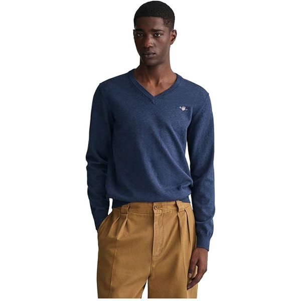 GANT Extra fijne lamswol met V-hals, Stone Blue Melange, XL