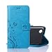 Produktbild LG K4 (2017) Hülle, LG K4 (2017) Schutzhülle, Alfort Carving Lederhülle Premium PU Leder Tasche Case Cover für LG K4 (2017) 5.0" Smartphone Schmetterling (Blau)