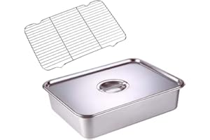 GRFELI Edelstahl-Behälter-Set, Mit Deckeln,Für den Gefrierschrank Geeignet Backöfen, Herdplatten, Geschirrspülmaschinen (36 * 27 * 10CM+D+L)