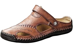 vejtmcc Sandalias de cuero para hombre Sandalias de tiras Gladiador Zapatos de verano Sandalias de cuero Slingback Separadores de dedos cómodos ajustables Correas de tobillo planas Slip On Sandalias