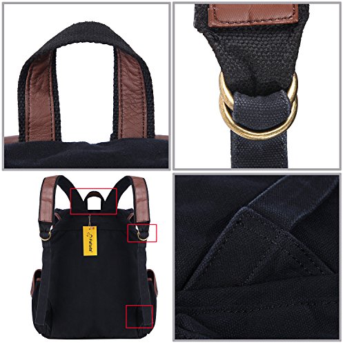Fafada Rucksack Canvas Vintage Damen Mädchen Leder Retro Laptop backpack Schulrucksack Daypack für Campus Studenten und Outdoor Reisen (Schwarz/Blau/Armeegrün/Kaffee) - 6