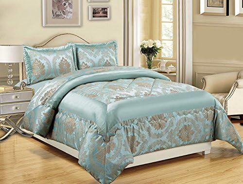 Supreme 3PC (Piece) Jacquard Quilted Comforter set Bedspread Bedding Set Including Pair of Matching Pillow Shams Double King Super King (Betty Duck Egg Blue / Nutmeg, King (240 x 260 CM))