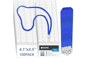 xinfedi Porte Badge Tour de cou, 100 Porte Carte Tour de Cou, Horizontaux Cordon Carte en Plastique Transparent pour l'école, Bureau