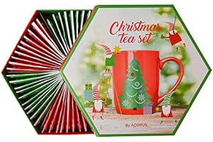 ACORUS Boite à Thé de Noel, Coffret The a Offrir 60 Sachet, Boite a The de Noel, Idee Cadeau Femme, Homme, Assortiment Thé Noel 6 saveurs, Cadeaux Thé