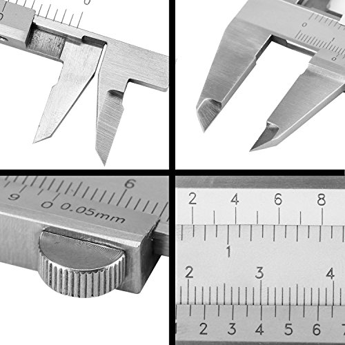 Messschieber Mahr,Schublere,Messschieber,Schieblehre,TEPSMIGO 150mm (6 inch) Metrisch & Imperial Vernier Bremssattel Mit 20cm Stahlregel - 5