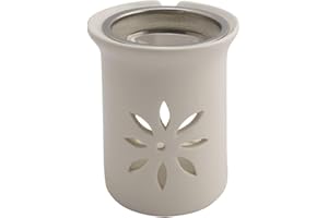 ‎K W Räucherstövchen Keramik Weiß – Sternenblume Design mit Edelstahlsieb & Metallscheibe – Für Weihrauch & Kräuter, Höhe 11 cm | Incense Burner