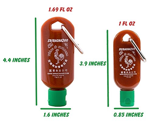 Sriracha2go Combo-Pack: 50ml, Sriracha2go + 30ml Mini-s2g. Huy Fong Lizenzprodukt Mini Sriracha-Schlüsselanhänger/Schlüsselring-Flasche (Versand leer) - 3