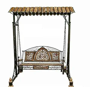Indian Art Store Solid Wood & Iron Garden,Balcony Swing, Hammock, Jhula, Cradle