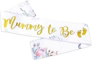 COLOFALLA Mummy to Be Schärpe Mommy to Be Schärpe Blumen Goldfolie Sprüche Babyparty Accessoires Geschenke für Schwangerschaft Bald Mama Baby Dusche Babyshower (C)