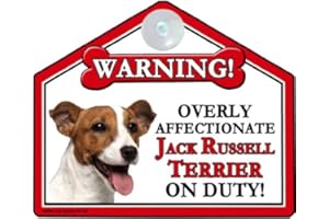 CAR-PETS LTD JACK RUSSELL Dog Gift. High Gloss Plastic Warning Sign 6" x 7" with Suction Sign - for car or house windows, can also be nailed to gates or fences.