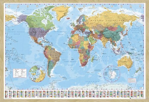 World Map Pin Board Framed In Oak Wood Includes Pins - 96.5 x 66 cms (Approx 38 x 26 inches)