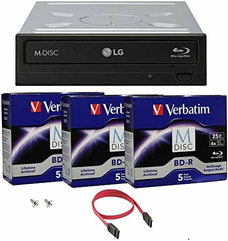 LG 16X Blu-ray M-Disc CD DVD BDXL BD Bluray Burner Drive with FREE 15pk Mdisc BD + Cable & Mounting Screws WH16NS40