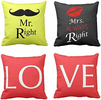 YaYa cafe Couple Valentine Gifts Mr Right Mr Always Right Love Reversible Throw Cushion Covers Pillows Set of 2-16 x 16 inches for Husband Wife Gifts Both