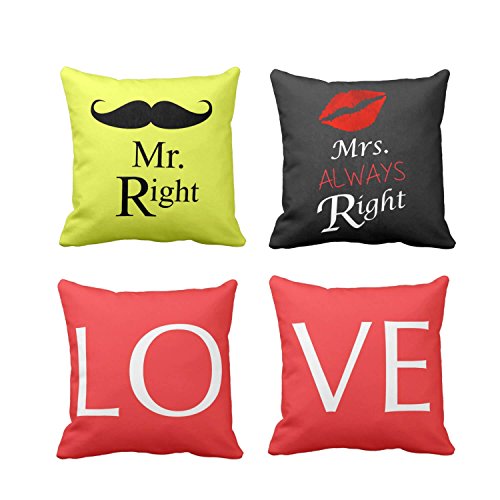 YaYa cafe Couple Valentine Gifts Mr Right Mr Always Right Love Reversible Throw Cushion Covers Pillows Set of 2-16 x 16 inches for Husband Wife Gifts Both