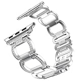 HappyTop Apple Watch Series 1/2/3 38 mm/42 mm Ersatz-Armband für Damen, Edelstahl, Damen, Silber, 42MM