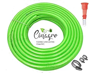 CINAGRO 15 Meters Garden Hose Pipe with Plastic Nozzle & 3 Clamps for Watering Home Garden, Car Washing, Floor Cleaning & Pet Bathing (Assorted Colour)