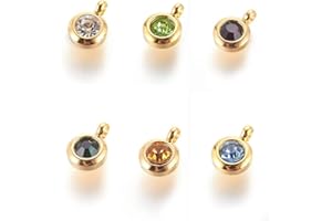 UNICRAFTALE 50pcs 304 charmes de Strass en Acier Inoxydable Plat Rond avec Pendentifs en Strass de Couleur Mixte 2mm Petit Trou Pendentif pour Bricolage Fabrication de Bijoux 9.3x6.5x4mm