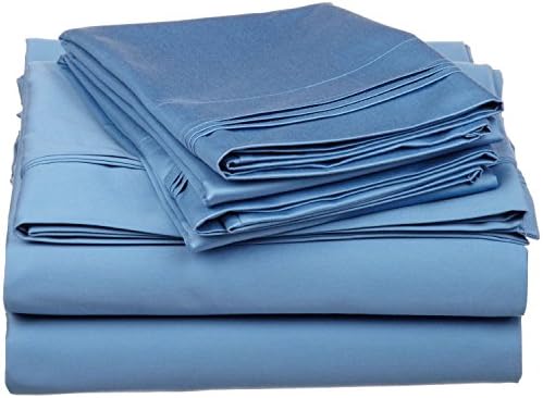 Superior 100% Premium Long-Staple Combed Cotton 650 Thread Count, Double 4-Piece Sheet Set, Deep Pocket, Single Ply, Solid, Medium Blue