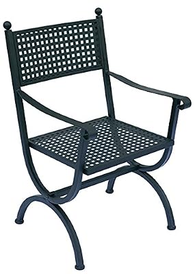 PEGANE Chaise de jardin en fer forgé noir avec accoudoirs et coussin écru - Dim : 88 x 60 x 53 cm -PEGANE-