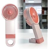Aksesuarcı Şarjlı Mini El Fanı Standlı &Ccedil;antaya Kemere Asılabilir, 3 Modlu G&uuml;&ccedil;l&uuml; Serinletici Vantilat&ouml;r Pervane (PEMBE)