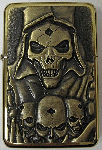 SKULL DESIGN PETROL LIGHTER IN GIFT TIN (Gold)