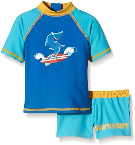 Aquatinto Baby Boys Swim Shirt and Trunks With Shark Print, UV +50 - Multicoloured - 12-18 Months