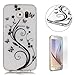 Produktbild CaseHome Silicone Gel Samsung Galaxy S6 Hülle(Mit Frei HD Displayschutzfolie) Transparent Weiche Silikon Schutzhülle,Weicher Flexibel Klar Gel Silikon TPU Hülle Superdünn Stoßfest Tasche Telefon-Kasten Schutz Tasche Schutzhülle Durchsichtig Handyhülle Silikon Case Schale für Samsung Galaxy S6 with Unique Black Pattern Design-Butterfly Floral Leaf