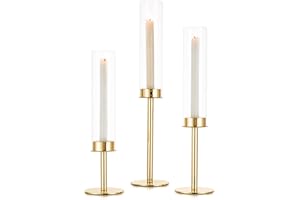 Sziqiqi Złoty metalowy świecznik na wesele – 48/42/36 cm, dekoracyjny świecznik z lampionem, szklany świecznik do świec prętowych do salonu, nowoczesny