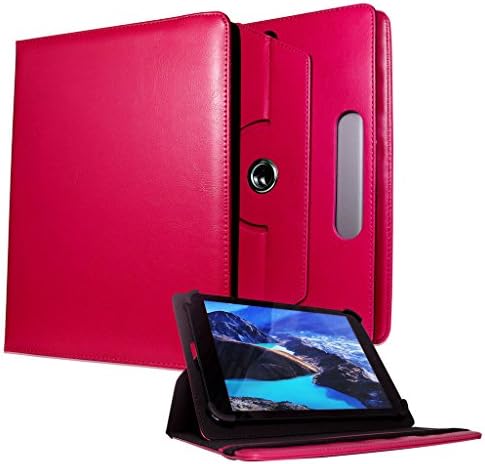 Pink Universal 360 Degree Rotating PU Leather Case Cover with Card Slots and Stand for 7 - 8 inch Tablet by Galaxy Store