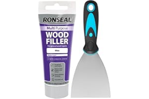 Ronseal White Wood Filler Tube 100g – Strong Wood Putty for Oak, Pine & MDF – Includes 3” Muelo Metal Filler Tool for Wood Repairs