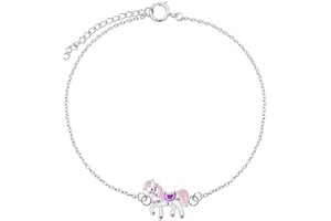 LOVE YOUR CITY Bracelet, petit cheval, poney, cadeau parfait pour les filles, les enfants. Bijou pour enfant de haute qualité en argent sterling avec émail. Réglable de 14 à 17 cm., Argent sterling