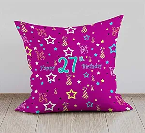 DreamVio Happy 27th Birthday Cushion,Pillow for Brother,Sister,Husband,Wife,Spouse,Parents,Father,Mother on birthday's & Anniversaries Color : Magenta (12 x 12 inch)