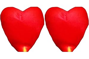 AYNKH 2 Pack Red Heart Shape Sky Lanterns, Fireproof Paper Lantern, Lantern Symbolizing Love and Happiness, for Memorable Day, Festival, Wedding, Party