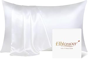 Ethlomoer Natural Pure Silk Pillowcase for Hair and Skin, Both Side 19mm, Hypoallergenic, 600 Thread Count, Smooth Silk Pillow case with Hidden Zipper, Gifts for Women Men, 50x75 cm (White)