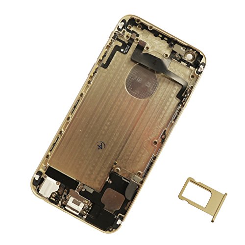 iPhone 6 Gold Gehäuse Vormontiert | Backcover Akkudeckel + Tasten + Ladebuchse + Werkzeug inklusive | Komplett Einheit als Ersatz oder Reparatur | für Apple iPhone 6 | inklusive Werkzeug-Set für den Austausch & Einbau | NEU Rahmen (iPhone 6, Gold)
