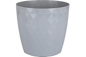 Home Garden Ornaments Grey Plant Pots Indoor 14cm Diameter – Round Plant Pot with Glossy Crystal Surface – Decorative Flower Pot – Plastic Flower Pots Outside (Ø14cm, Grey Crystal)